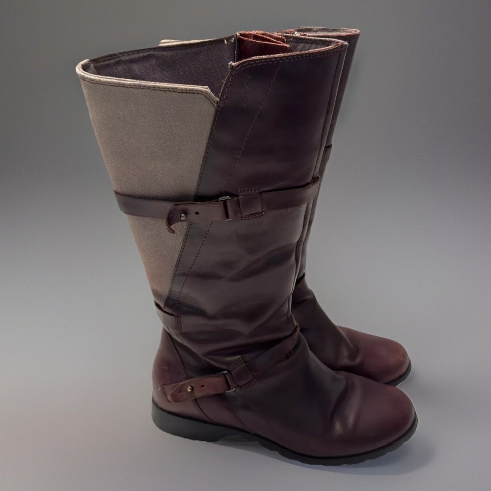 TEVA De La Vina Tall Knee High Waterproof Burgundy Leather Riding Boots 7.5 - Picture 2 of 10